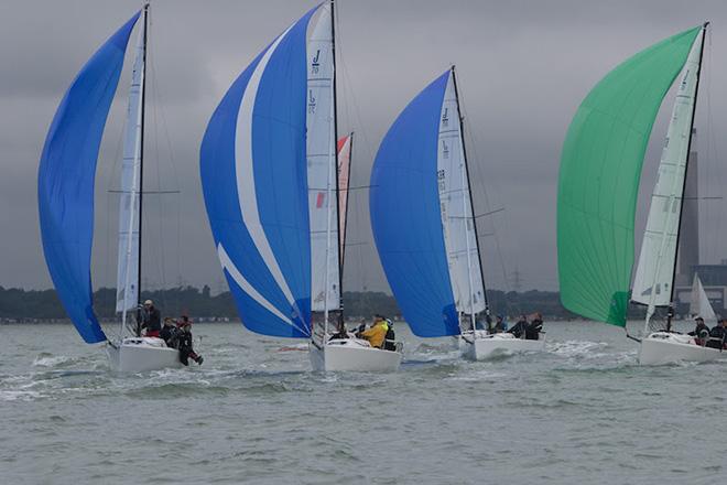 Under leaden skies, solid pressure and strong tides, four races were completed on the last day of racing for the J/70 UK National Championship © WB-photo.com